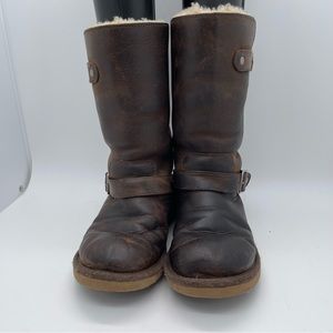 Women's Leather Shearling Lined Buckle Moto Boots Size 5
